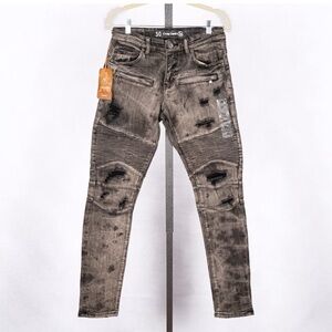 Cropped Denim Men's Skinny Distressed Gray Moto Jeans